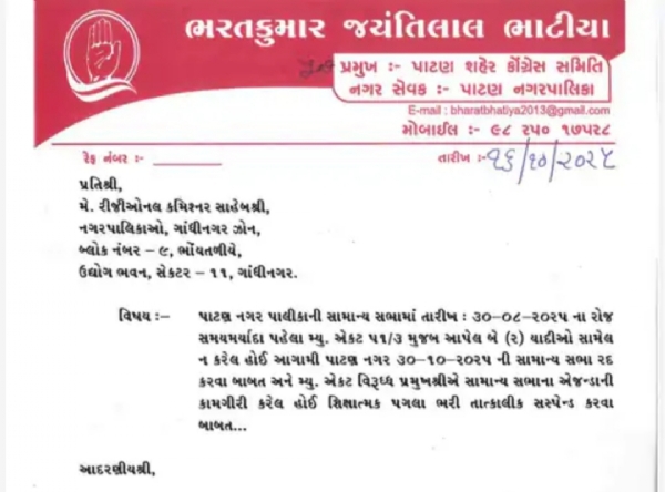પાટણ પાલિકા વિવાદ: પ્રમુખ-ચીફ સામે અવાજ દબાવવાનો આક્ષેપ, સામાન્ય સભા રદ કરવાની માંગ