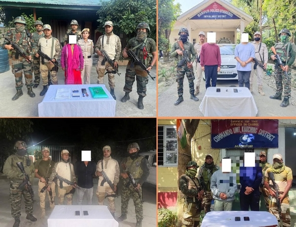 મણિપુરના ચાર જિલ્લામાંથી પ્રતિબંધિત સંગઠનના છ આતંકવાદીઓની ધરપકડ મણિપુરના ચાર જિલ્લામાંથી પ્રતિબંધિત સંગઠનના છ આતંકવાદીઓની ધરપકડ