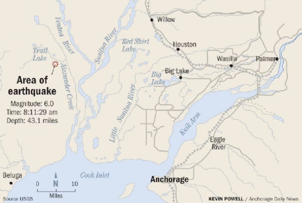 અલાસ્કાના એન્કોરેજ મેટ્રોપોલિટન વિસ્તારમાં ભૂકંપ અલાસ્કાના એન્કોરેજ મેટ્રોપોલિટન વિસ્તારમાં ભૂકંપ