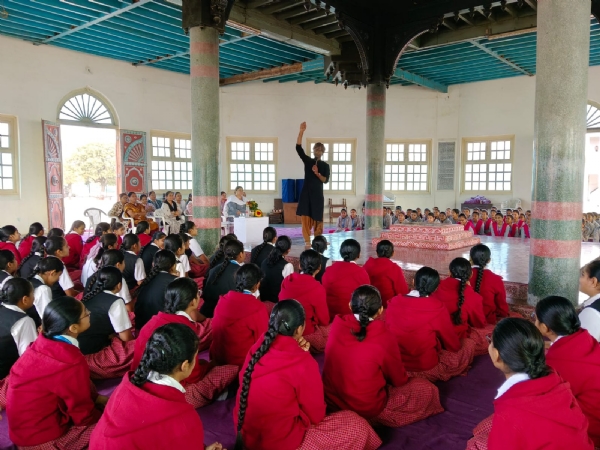 A gathering program was held with students at Aryakanya Gurukul.