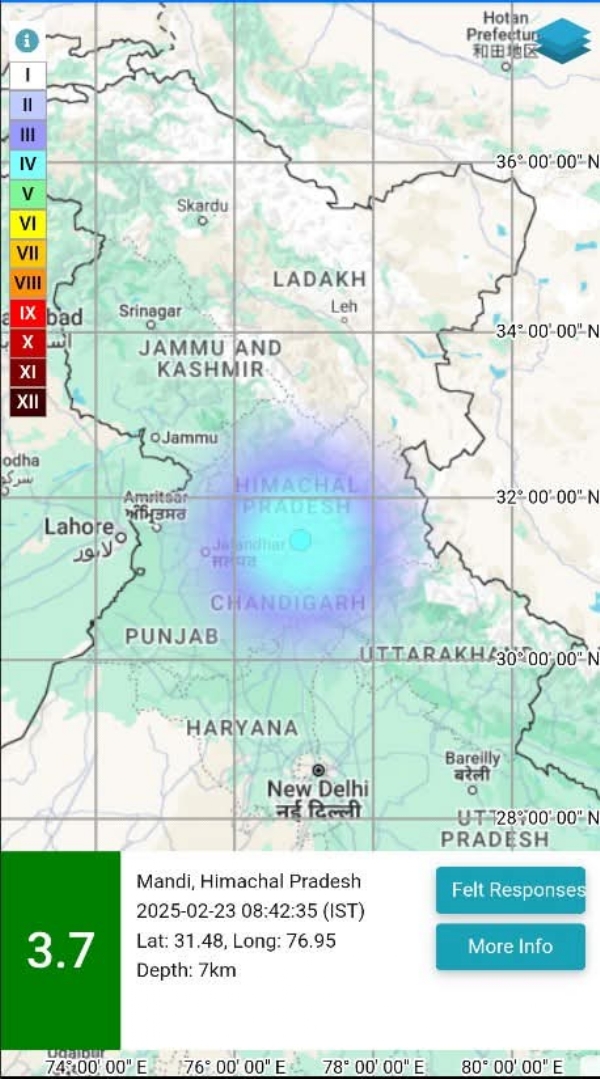 મંડી જિલ્લામાં ભૂકંપના આંચકા