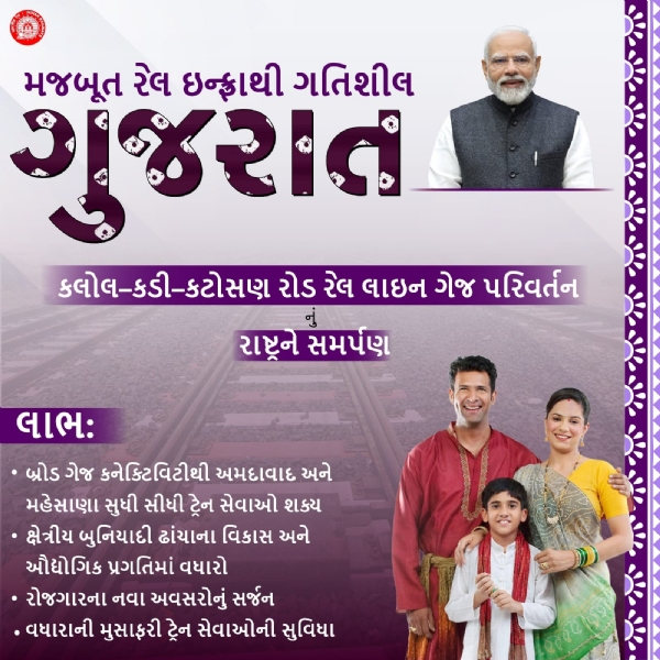 કલોલ–કડી–કટોસણ રેલવે ગેજ પરિવર્તનથી અમદાવાદ–મહેસાણા સુધી સીધી મુસાફર ટ્રેન સેવા શક્ય : ક્ષેત્રીય વિકાસ અને ઝડપી માલ પરિવહનને મળશે નવી ગતિ