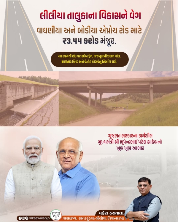 લીલીયા તાલુકામાં વિકાસની નવી ભેટ: ₹3.55 કરોડના એપ્રોચ રોડ પ્રોજેક્ટને મંજૂરી