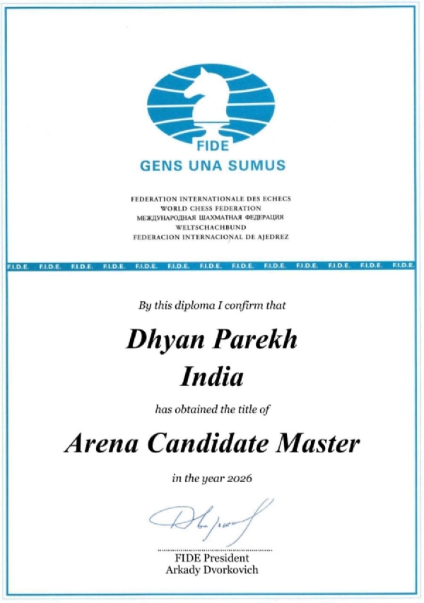 પોરબંદરના 15 વર્ષના સગીરે આંતરરાષ્ટ્રીય ચેસ ફેડરેશનનું ટાઇટલ જીત્યું.