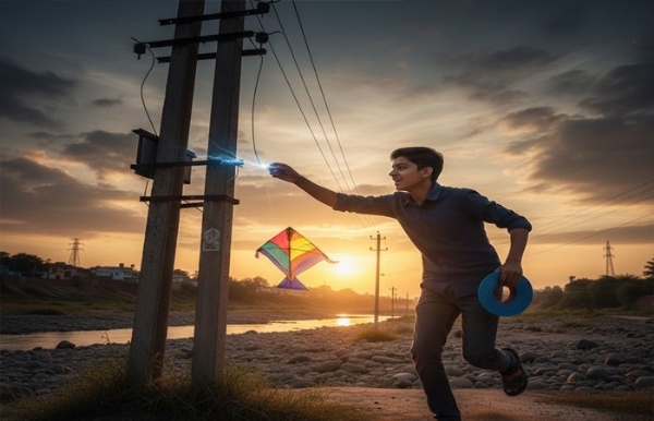 પતંગ ખેંચવામાં શોક લાગ્યો