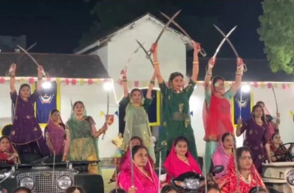 A brave procession of 200 Kshatriya women at Ranjit Vilas Palace in Rajkot