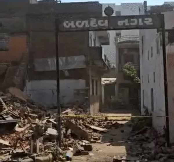 More than 75 residential houses demolished to widen the road leading to the Commonwealth Stadium in Motera More than 75 residential houses demolished to widen the road leading to the Commonwealth Stadium in Motera