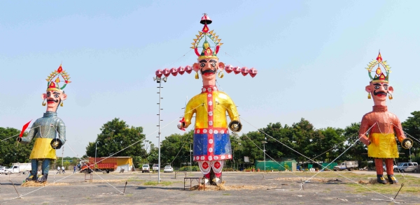 Dussehra celebrations at ISKCON Hare Krishna Temple, Bhadja with burning of 60 feet effigy of Ravana,