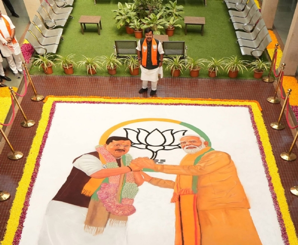 ભાજપા રાષ્ટ્રીય અધ્યક્ષ નીતિન નવીનનું શ્રી કમલમ ખાતે  કાર્યકર્તાઓ દ્વારા ભવ્ય સ્વાગત