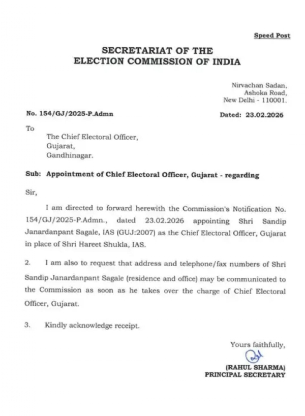 ગુજરાતના મુખ્ય ચૂંટણી અધિકારી તરીકે સંદીપ સાંગલેની નિમણૂક
