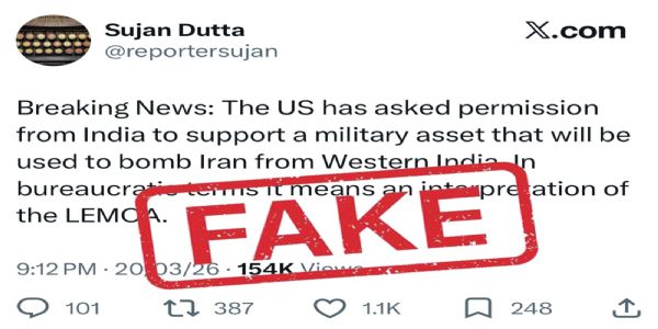 ભારતીય ભૂમિથી ઈરાન પર હુમલો કરવાની પરવાનગીનો દાવો ખોટો : વિદેશ મંત્રાલય