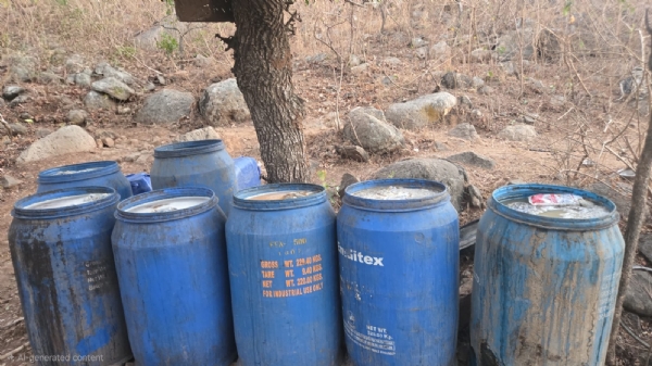 રાણાવાવ પોલીસે દેશી દારૂની ભઠ્ઠી તોડી પાડી.