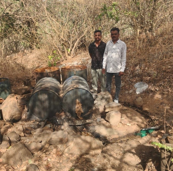 બરડા ડુંગરમાં ચાલતી દેશી દારૂની બે ભઠ્ઠી તોડી પાડતી પોલીસ.