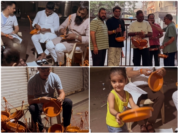 પંખીઓ માટે પાણીના વાસણો તૈયાર કરતા નમન ફાઉન્ડેશનના સભ્યો સાથે નાની બાળકી પંખીઓ માટે પાણીના વાસણો તૈયાર કરતા નમન ફાઉન્ડેશનના સભ્યો સાથે નાની બાળકી