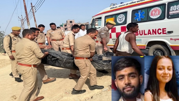 મળી આવેલા શબ ને લઇ જતી પોલીસ