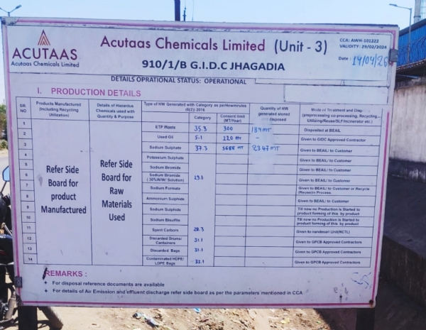 ઝઘડિયા જીઆઈડીસીમાં એક્યુટસ કેમ કંપનીમાં ગેસ ગળતરની ઘટના બની ઝઘડિયા જીઆઈડીસીમાં એક્યુટસ કેમ કંપનીમાં ગેસ ગળતરની ઘટના બની