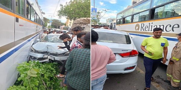 જામનગરમાં શરૂ સેકશન રોડ પર બેકાબૂ કાર ડિવાઈડર સાથે અથડાઈ : વૃક્ષ પણ પડ્યું