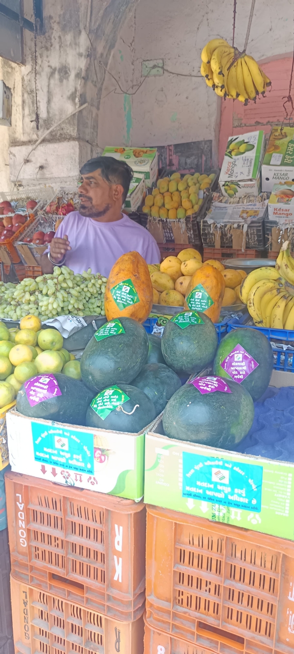 કુતિયાણા શાક માર્કેટ તથા ફ્રૂટ માર્કેટમાં સ્ટીકર લગાવી મતદાર જાગૃતિ અભિયાનની  ઉજવણી .