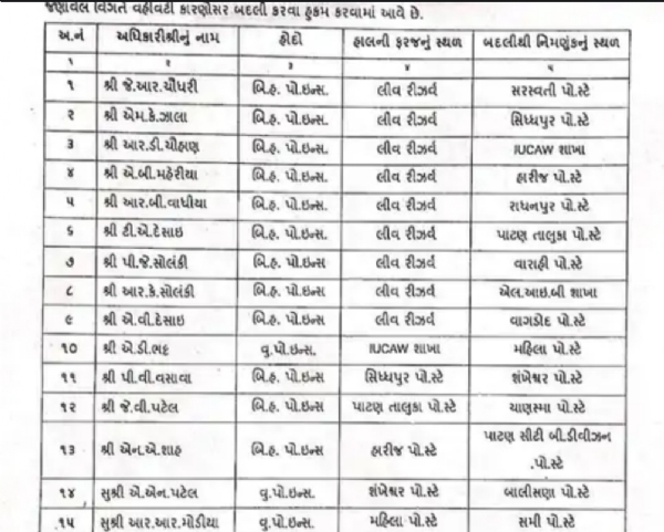 પાટણ જિલ્લામાં પોલીસ તંત્રમાં મોટાપાયે ફેરબદલ