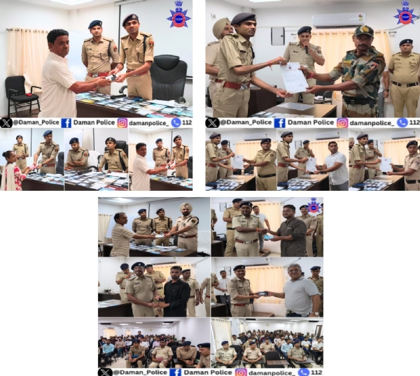 દમણ પોલીસે રિકવર કરેલા મોબાઇલ મૂળ માલિકોને પરત આપ્યા.