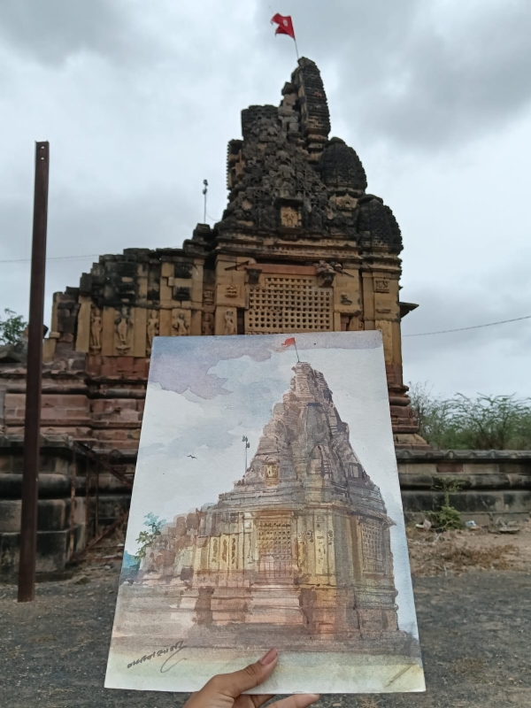 કેરાના પ્રાચીન શિવ મંદિરે લાઈવ સ્કેચ