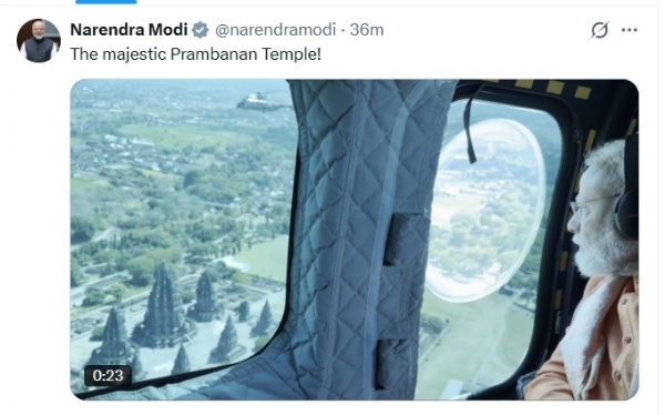 PM Modi conducts aerial survey of Prambanan Temple in Indonesia PM Modi conducts aerial survey of Prambanan Temple in Indonesia