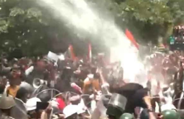 Students break barricades and attempt to reach near the Assembly with water cannons and lathicharge