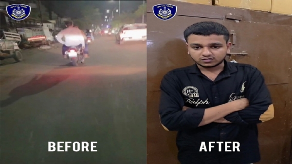 બુલેટ પર સીન સપાટા કરતો શખસ