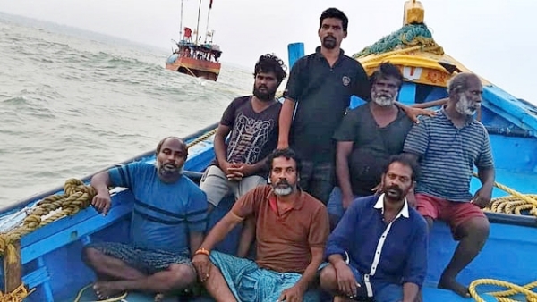 Eight fishermen from Andhra Pradesh, who were stranded in water for 28 days, were rescued along with their trawler. Eight fishermen from Andhra Pradesh, who were stranded in water for 28 days, were rescued along with their trawler.