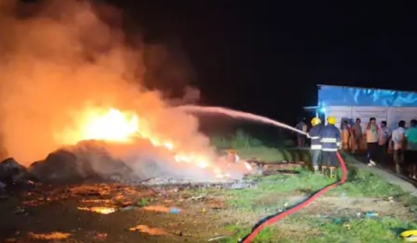 Massive fire breaks out in scrap godown near Sanand Vadnagar in Ahmedabad district