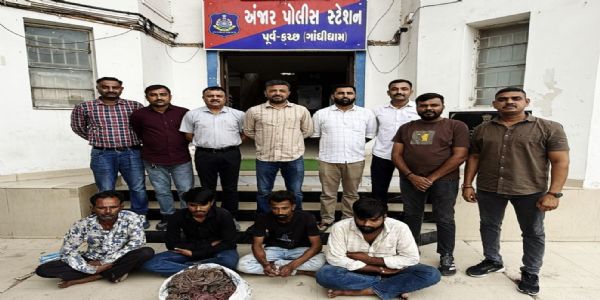 પવનચક્કીઓમાંથી કેબલ ચોરીનો પર્દાફાશ: અંજાર પોલીસે ચાર શખ્સોને રૂ.5.24 લાખના મુદ્દામાલ સાથે ઝડપ્યા